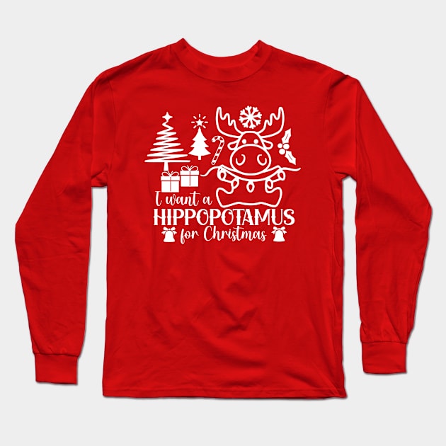 Hippopotamus Christmas Long Sleeve T-Shirt by SVGBistro